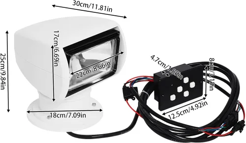 Miniatura 5 de Foco remoto, 100 W, 2500 lm, 3200 K, reflector halógeno, foco marino, foco de 12 V CC para barco, yate, luz marina, 72° arriba/abajo + rotación