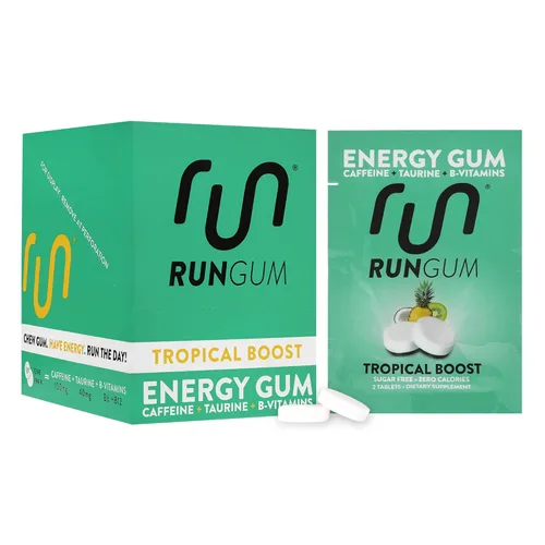 Miniatura 10 de Run Gum Goma de mascar Energy & Focus con sabor a fruta, 50 mg de cafeína por pieza, sin azúcar con taurina y vitaminas B, goma de mascar de acción