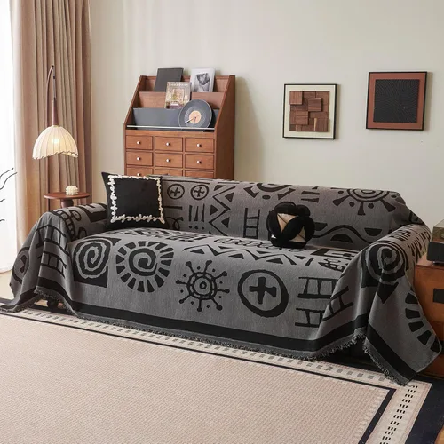 Miniatura 27 de DREAMINGO Fundas de sofá para sofá, estilo bohemio, geométrico y jacquard vintage, de 2 plazas, antideslizante, protector de muebles de felpilla