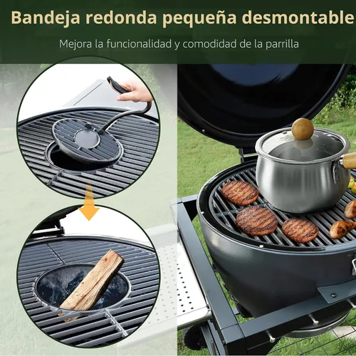 Miniatura 8 de Brand-Man - Parrilla de carbón y ahumador Kamado de acero - Rejillas de hierro fundido de 22 pulgadas, cesta de parrilla, carrito de mesa