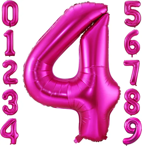 Miniatura 18 de Globo de cumpleaños de 40 pulgadas de color rosa intenso con el número 0, globos grandes de Mylar para fiesta de cumpleaños, aniversario, festival