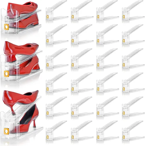 Miniatura 12 de Organizador de ranuras ajustables para zapatos, paquete de 10 unidades de apiladores de zapatos transparentes, soporte para zapatos, ahorrador