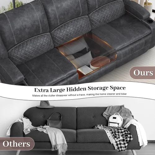 Miniatura 4 de Yolsali Sofá reclinable de 3 plazas, sofá reclinable manual con asiento central multifuncional, sofá reclinable para sala de estar con espacio