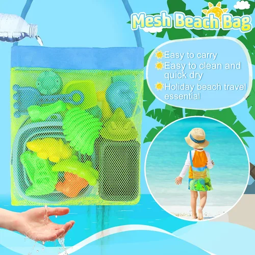 Miniatura 6 de FUSPWEAO Juguetes de playa, juguetes de arena de dinosaurios con camión volquete y cubo de playa plegable, pala y rastrillo, bolsa de malla, moldes