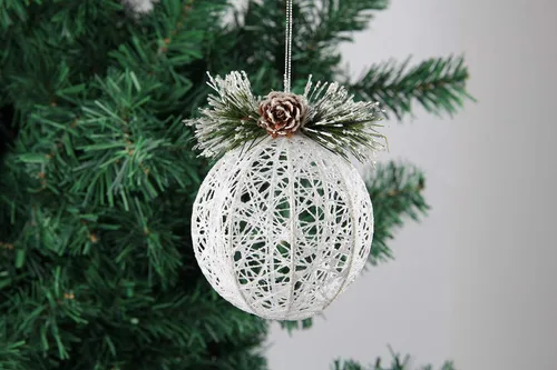 Miniatura 2 de Adornos de bola de Navidad, juego de 4 piezas de hilo de ratán de piña blanca, adorno de árbol de Navidad, árboles de Navidad, decoración de fiesta