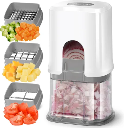 Miniatura 8 de KEOUKE Tazón Cortador de Verduras Multifuncional Blanco - 3 Cuchillas Intercambiables Cortador de Papas a la Francesa con Contenedor y Caja