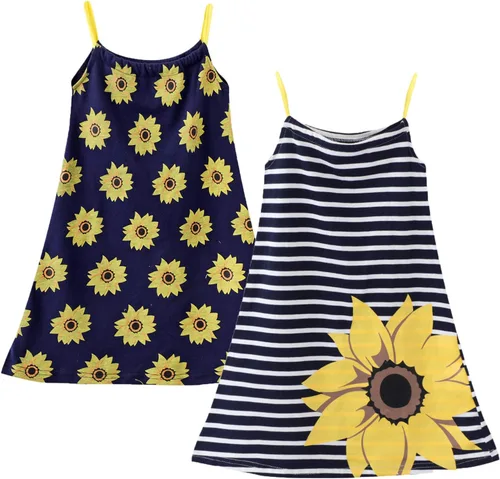 Miniatura 2 de HILEELANG Vestido de verano para niña, sin mangas, de algodón, casual, con tirantes delgados, camiseta de jersey, vestido de playa fresco