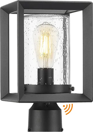 Miniatura 7 de Emliviar Luces de Poste Accesorio para Exteriores, Farol de Poste de 1 Luz, Acabado Negro, Vidrio Granulado, 2083P BK