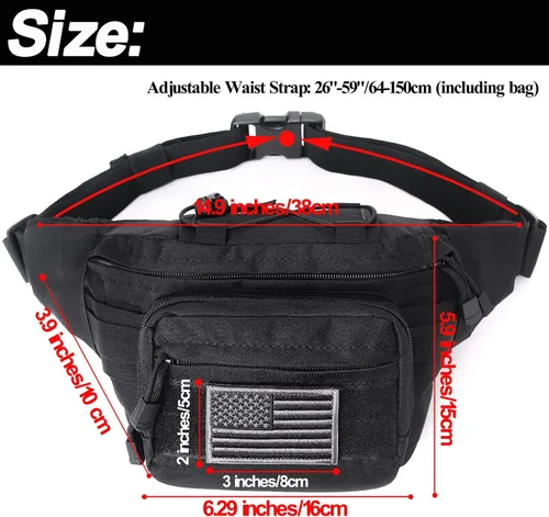 Miniatura 2 de Riñonera táctica, bolsa de cintura militar con cinturón de cadera, bolsas de utilidad para senderismo, escalada, pesca al aire libre con parche de 1