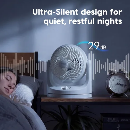 Miniatura 8 de IRIS USA WOOZOO Ventilador de escritorio, circulador de aire oscilante, 3 velocidades, distancia máxima de aire de 36 pies, cobertura de 244 pies