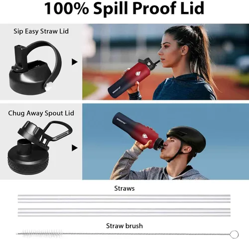 Miniatura 7 de SENDESTAR Botella de Agua de 32 oz de Boca Ancha de Acero Inoxidable con Aislamiento al Vacío de Doble Pared con 2 Tapas que Cabe en Cualquier