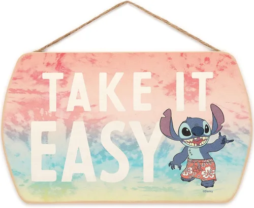 Disney Lilo and Stitch Arte de Pared - Take It Easy Decoración de Pared de Madera Colgante para Dormitorio de Niños, Sala de Juegos o Sala de Cine