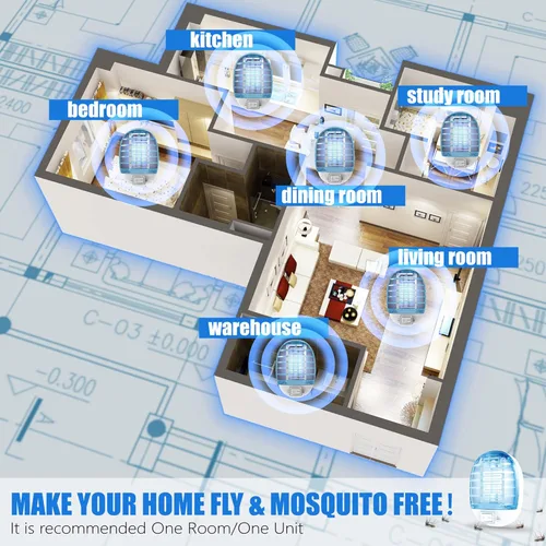 Miniatura 7 de Exterminador de insectos para interiores, trampa para moscas para interiores, mata mosquitos electrónico con luces azules para sala de estar, hogar