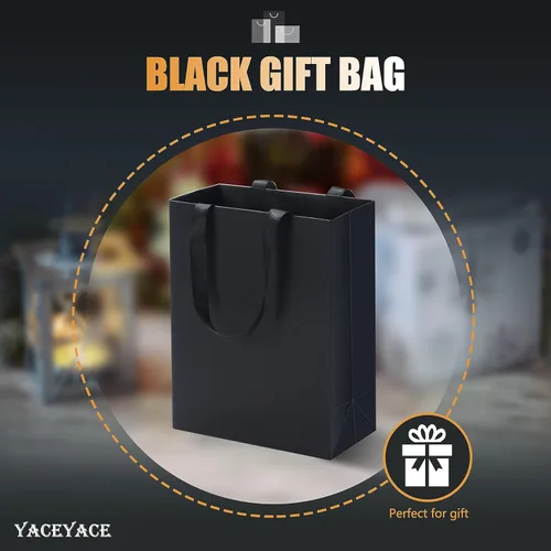 Miniatura 2 de Bolsas de regalo negras a granel, 20 bolsas de regalo de papel negro medianas de 8 x 4.25 x 10.5 pulgadas con asas de cinta, bolsas de regalo