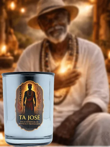 Vela para Ta José, proteccion y poder espiritual. Vela de protección espiritual, cera de soja, aroma floral, cristal plateado