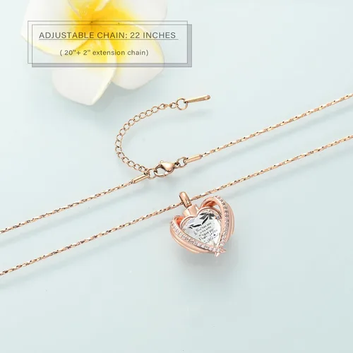 Miniatura 4 de Imrsanl Collares con Colgante de Urna de Corazón de Alas de Ángel para Mujeres y Niñas, Piedra Natal de Cristal, Joyería de Cremación, Urnas