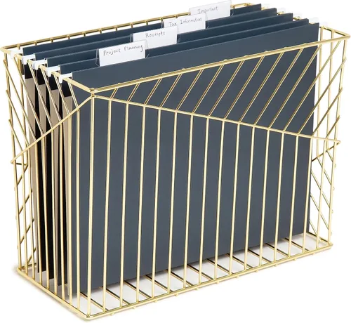 Miniatura 6 de U Brands Organizador de archivos colgante de metal, tamaño carta, accesorio de escritorio, colección Vena, dorado
