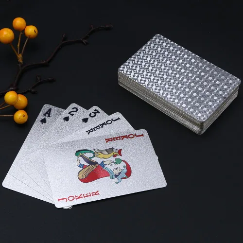 Miniatura 3 de EAY Cartas de póquer de lámina de diamante impermeables de lujo, cartas de plástico doradas con 1 oro y 1 plata