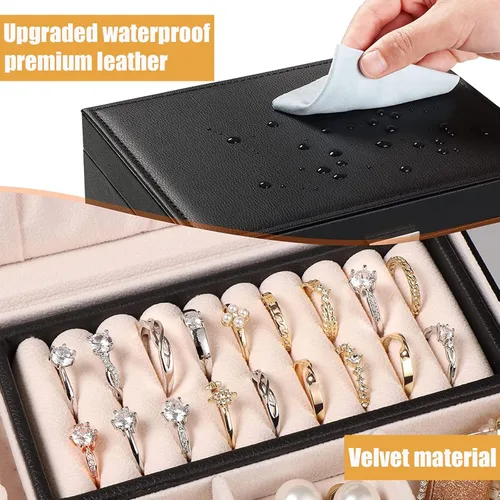 Miniatura 5 de YEEKEN Joyero organizador para mujeres y niñas, 2 capas grandes con cerradura, regalo ideal de piel sintética con bandeja extraíble para collares