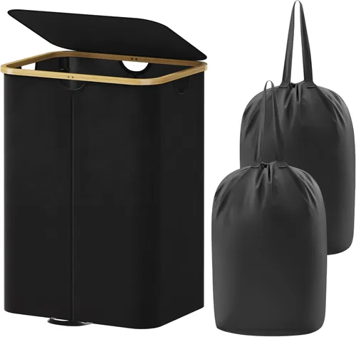 Miniatura 33 de Lifewit Cesto de Ropa Sucia Doble de 120L con Tapa, Cesto Grande Dual para Ropa Sucia con Bolsas Removibles, 2 Secciones Cestos Estéticos para Ropa