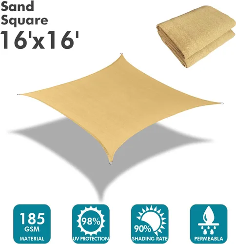 Miniatura 2 de KANAGAWA - Toldo rectangular tipo vela, parasol de tela que bloquea rayos UV para exteriores, patio y jardín, 16 x 16 pies, arena, para actividades
