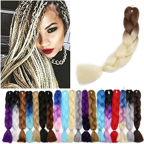 Miniatura 23 de Benehair Extensiones de cabello trenzado ombré de 24 pulgadas, 1 paquete de extensiones de cabello trenzado jumbo de alta temperatura, cabello