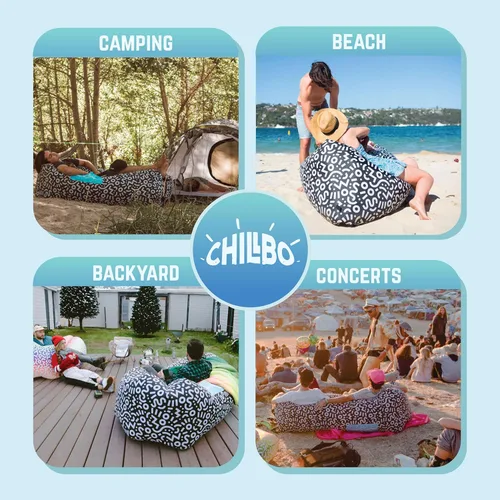 Miniatura 3 de Chillbo Inflatable Couch – Unique Designs - No-Pump Setup, Ripstop Polyester, Stability Pegs, Fun Prints - Portable Air Inflatable Lounger for