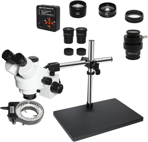 Miniatura 10 de Kit de accesorios para microscopios 3.5X-90X Soporte de brazo doble Simul Focal Trinocular Estéreo Microscopio 38MP H_D Digital USB Microscopio VGA