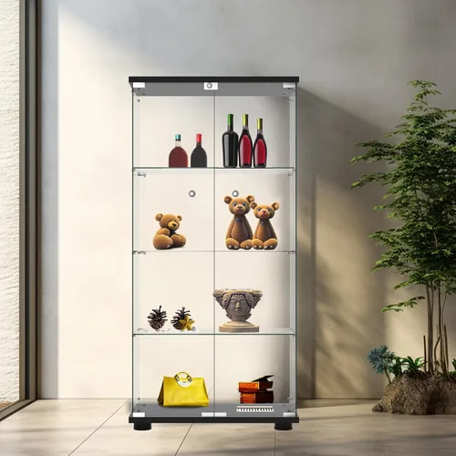 Miniatura 9 de FANYUSHOW Vitrina de cristal con doble puerta y cerradura, estilo de instalación rápida, gabinete Curio de 4 estantes de vidrio templado de 5mm