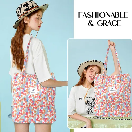 Miniatura 22 de Ayieyill - Bolsa de pana para mujer y niña, con correa de lona para colgar al hombro, bolsa con bolsillo