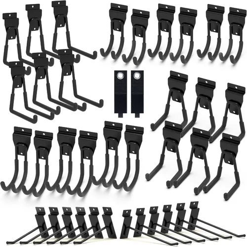 Miniatura 9 de Ganchos de Pared Ranurada Negros de 10 Pulgadas 25PC, Accesorios de Pared Ranurada Resistentes, Colgador de Herramientas de Pared Ranurada