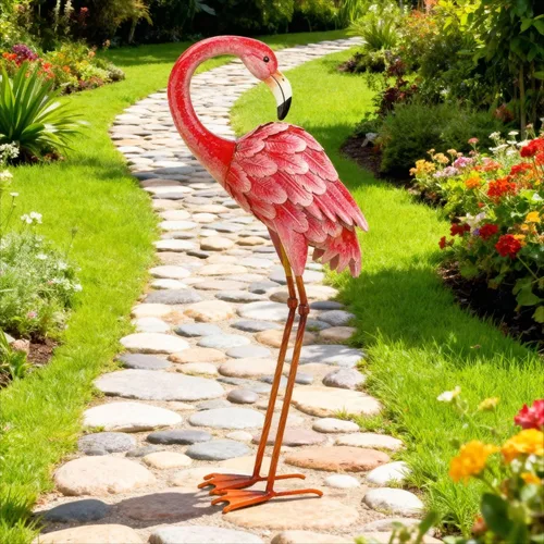 Miniatura 6 de Shorayn Estatuas de jardín, esculturas de flamenco, arte de metal para patio, arte de pájaro rosa, decoración de patio trasero al aire libre, patio