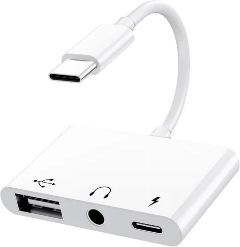 INVERSE NET USB C a 3.5mm Adaptador de Audio OTG, Adaptador USB-C a USB 3en1 con Conector de Auriculares de 3.5mm y Carga Rápida PD de 60W,