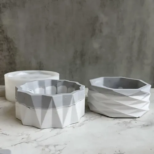 Miniatura 3 de Moldes de silicona para macetas de resina epoxi, molde geométrico redondo grande para jarrón de hormigón, arcilla para suculentas, molde para rombo