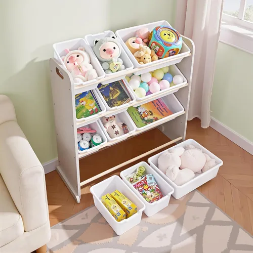 Miniatura 2 de VECELO Organizador de almacenamiento de juguetes para niños pequeños, 12 compartimientos, estante de madera para sala de juegos para niños, libros