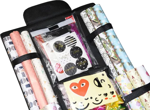 Miniatura 3 de Freegrace Organizador de papel de regalo colgante de doble cara – Bolsa grande de almacenamiento de papel de regalo de 16 x 41 pulgadas – Bolsa