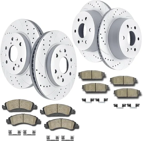 Acinoparts Kit de frenos delanteros y traseros, rotores de freno perforados y ranurados, pastillas de freno de cerámica adecuadas para Cadillac