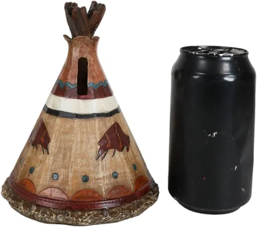 Miniatura 6 de Ebros Gift Cabaña de tipi indígena tribal occidental rústica con diseño de bisonte de carga, moneda de ahorro, hucha decorativa