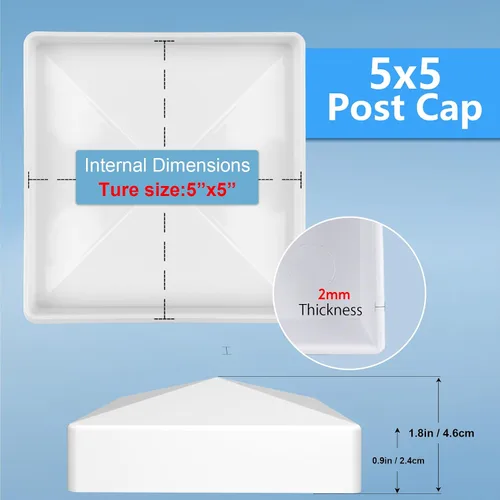 Miniatura 4 de RECTOO Tapones de vinilo para postes de valla de 5 x 5, pirámide decorativa de PVC blanco para valla y cubierta de vinilo de 5 x 5 pulgadas,