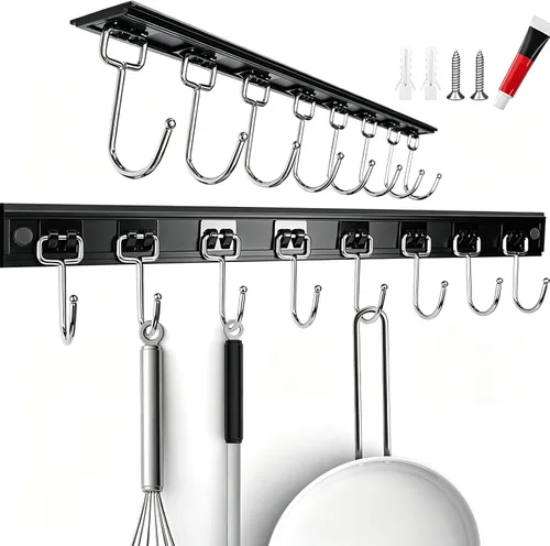 Cociat 2 piezas de estantes para utensilios con 8 ganchos, soportes para utensilios de cocina colgantes de 17 pulgadas, estante multifuncional para