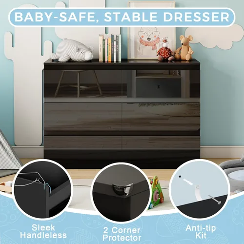 Miniatura 3 de Cómoda de 6 cajones para dormitorio, cómodas de madera de 47" de ancho, cómoda moderna con cajones para almacenamiento de ropa, organizador