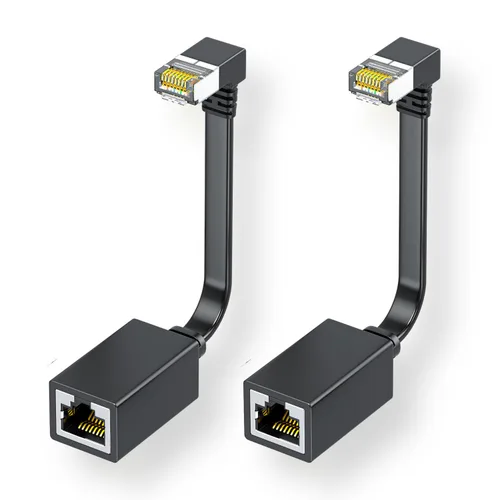 Miniatura 10 de Paquete de 2 cables de extensión Ethernet Cat7 de ángulo recto planos de 5.9 in/6 pulgadas, ángulo recto hacia abajo 90 grados LAN cable de conexión