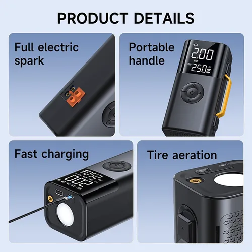 Miniatura 9 de Arrancador de batería de coche de 10000 A (para todo gas o hasta 12L Diesel) Potente arrancador de coche con carga rápida USB dual y salida de CC