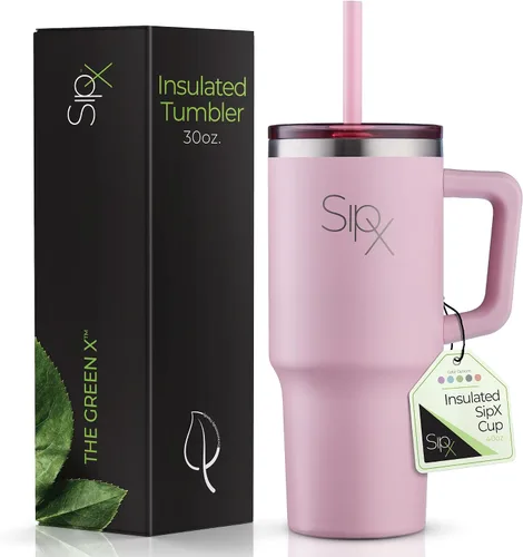 Miniatura 16 de SipX™ Vaso aislado de 30 onzas con asa y pajita, acero inoxidable aislado al vacío, a prueba de fugas, apto para portavasos - Perfecto para café