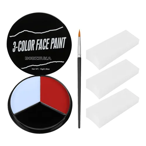 Miniatura 11 de Pintura facial blanca, negra y azul + 3 piezas de esponja + juego de pintura corporal con pincel, negro ojo para juegos deportivos de béisbol