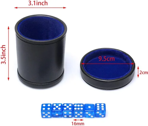 Miniatura 2 de Taza de dados de piel sintética con tapa, vaso de terciopelo azul para interiores silenciosos, incluye 6 dados azules translúcidos