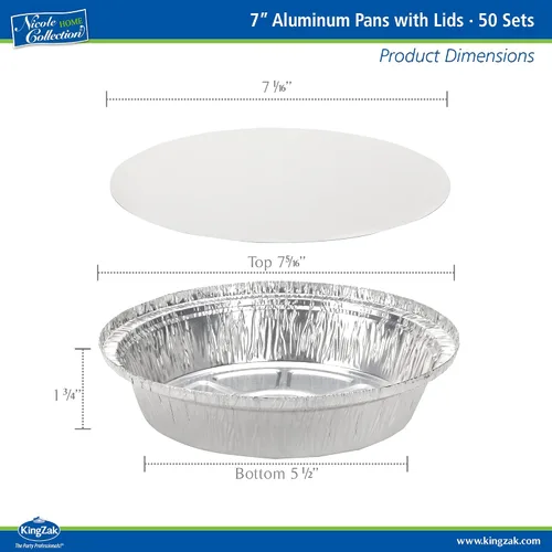 Miniatura 2 de Nicole Home Collection Sartenes de aluminio 7” Redondas desechables con tapas de papel de aluminio (paquete de 50) – Sartenes desechables redondas