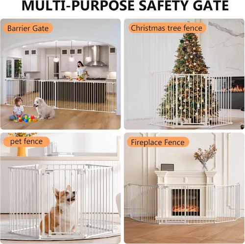 Miniatura 6 de Puerta extra ancha para bebés de 150 pulgadas, puerta de seguridad infantil para patio de juegos, puertas para perros con puerta de cierre Blanco
