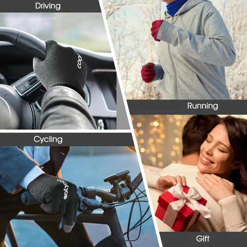 Miniatura 5 de COOLJOB Guantes de invierno de punto polar cálido para hombres y mujeres, dedos de pantalla táctil, agarre de silicona antideslizante y puño elástico
