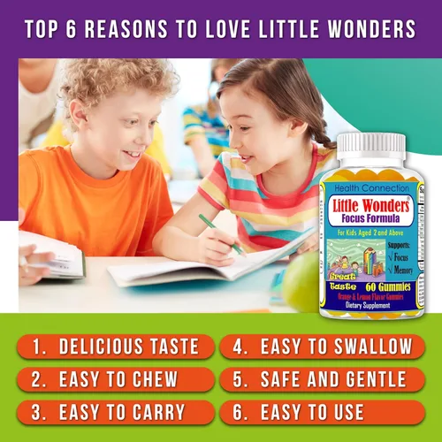 Miniatura 3 de Little Wonders Kids Omega 3 DHA Gomas, vitaminas infantiles para la salud cerebral, gomitas de enfoque para niños y adolescentes, suplemento